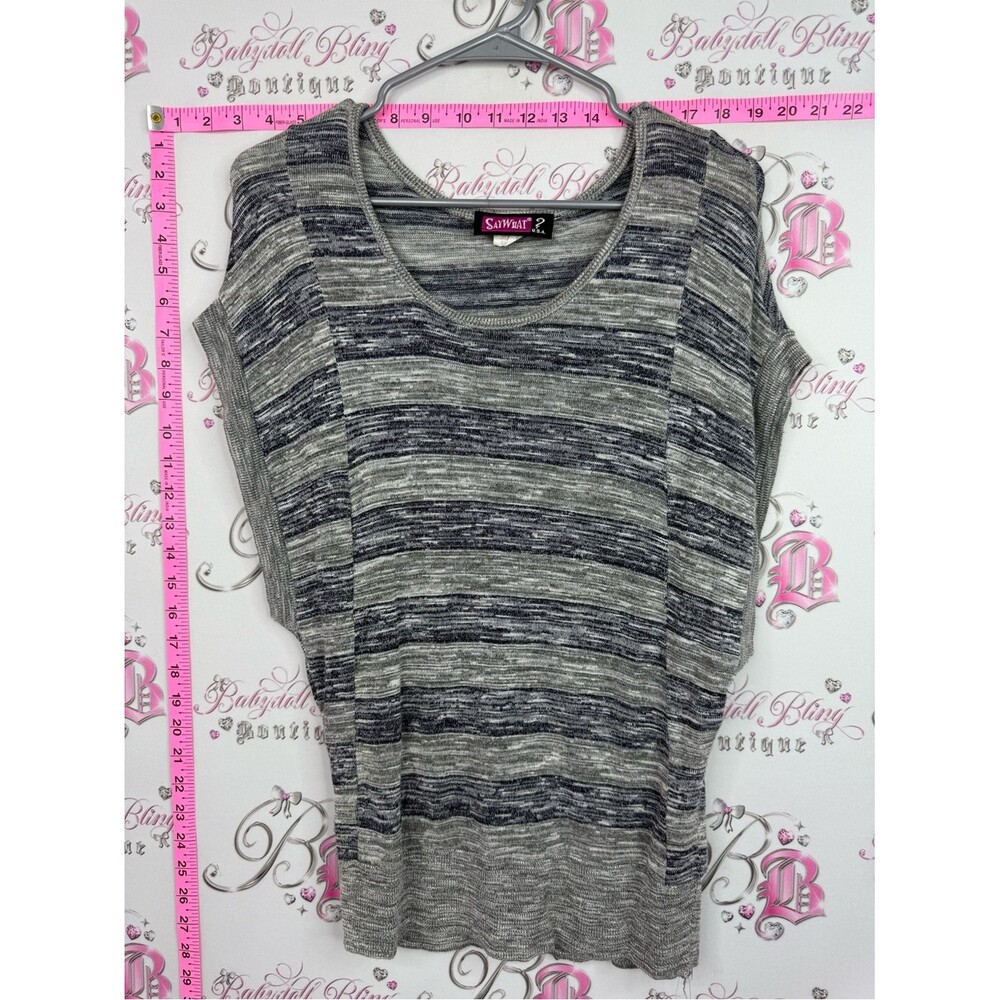 Say What? Gray and Black Striped Short Sleeve Knit Top